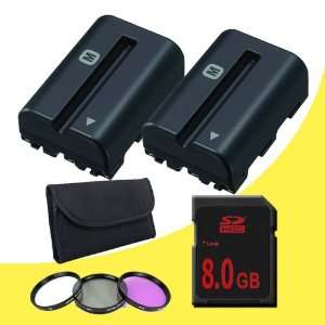 TWO NPFM500H Lithium Ion Replacement Batteries + 8GB SDHC Memory Card 
