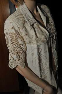 100% TEXTURE RAW SILK BUTTONED FRONT TOP CROCHET & EMBROIDERY ONE SIZE 