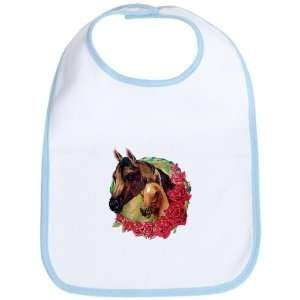  Baby Bib Sky Blue Horse And Roses 