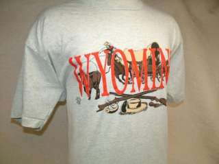 vtg 1993 WYOMING t shirt COWBOY, HORSE, RIFLE XL  