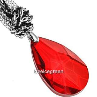 Red Teardrop Crystal Glass Pendant Braided Necklace  