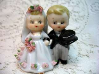 Vintage Little Lefton Bride & Groom Bell Cake Topper Figurine  