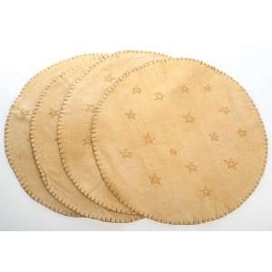  Package of 4 Round Tea Stained Muslin Cloth Placemats with 