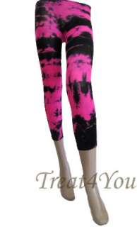 Opaque Pink Black Tie Dye Capri Leggings Footless Tights Spandex 