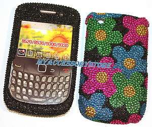 For BlackBerry Curve 8530 Colorful Flowers Rhinestones Bling Phone 