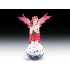  I LOVE YOU FAIRY w/ Rose Glass Ball Paperweight Gift Boxed 