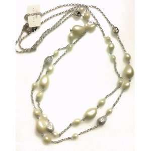  Talbots Glass Pearl and Sparkle Silver Bean Necklance 