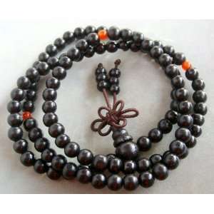  108 Black Wood Beads Tibet Buddhist Prayer Mala Necklace 