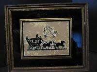 Old Silhouette Framed TALLY HO Ducray Carriage Horse Reverse Painted 