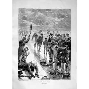   1869 CURLING MATCH SPORT ICE WINTER SKATING OLD PRINT