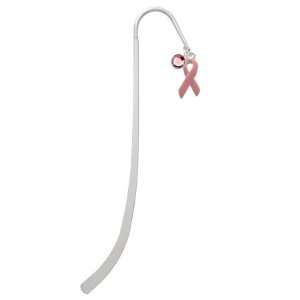  Pink Ribbon Silver Plated Charm Bookmark with Light Pink 