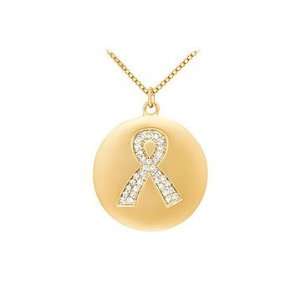 Diamond Breast Cancer Awareness Ribbon Disc Pendant  14K Yellow Gold 