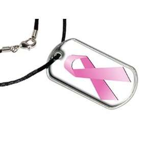  Breast Cancer Ribbon   Military Dog Tag Black Satin Cord 