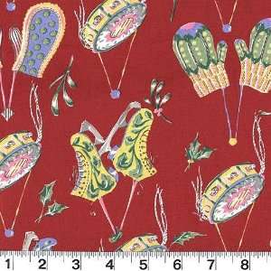  45 Wide Christmas Skaters Tambourines Cranberry Fabric 