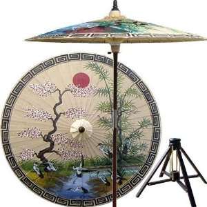  7 ft. Tall Asian Spring Umbrella (Sand)  Bamboo_Stand 
