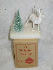Vintage Christmas Bradford Winter Scene Reindeer IOB T13  