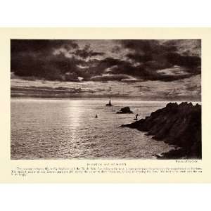 1923 Print Brittany France Pointe Raz Sunset Sailboat Ships Lighthouse 