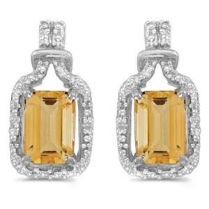   November Birthstone Emerald cut Citrine And Diamond Earrings Jewelry