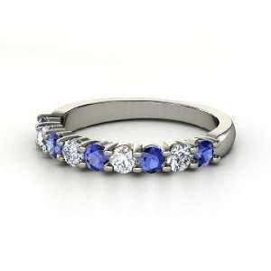  Nine Gem Band Ring, Platinum Ring with Sapphire & Diamond 