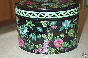 Vera Bradley Retired Black Botanica Porcelain Box & Lid  