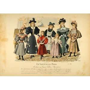  1895 Victorian Girls Children Fashion Dress Lithograph 