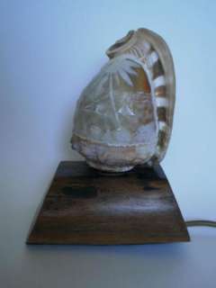 HAND CARVED VINTAGE ANTIQUE CAMEO SHELL LAMP 1900 1950 Exotic Oceanic 