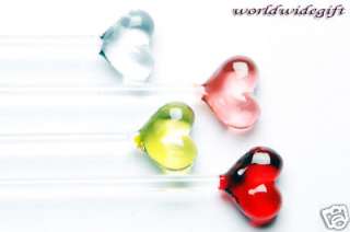 Hearts Swizzle Stir Stick Blown Art Glass LOVE Set  