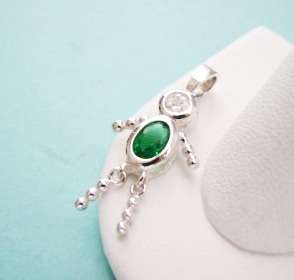 925 Silver Boy Birthstone CZ Emerald Green Pendant  
