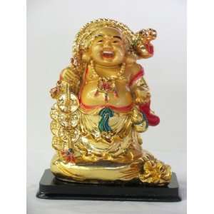  A Golden Happy Buddha (Laughing Buddha) with a Ingot and 
