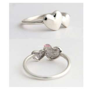 Little Cute Romantic Double Heart Ring For Lady Girl  