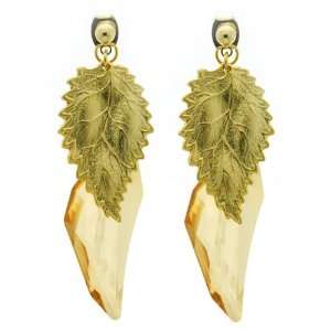  Swarovski Crystal Double Gold Leaf Earrings Jewelry