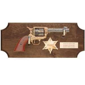 Deluxe Framed Sheriff Replica Gun Collector Dark Wood 