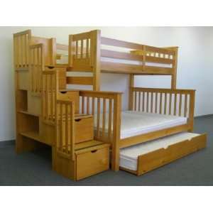 Stairway Bunk Bed Twin over Full in Honey with 4 Drawers Built in to 