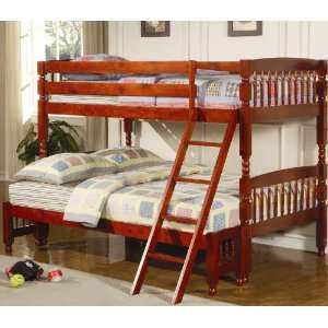  Twin Full Size Bunk Bed with Turned Details in Cherry 