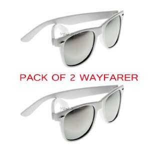 Pack of 2 White Wayfarer Sunglasses Mirror Lens 80s Vintage Fashion 