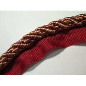  3/8 inch Burgundy, Gold Basketweave Rope Cord w/ Lip Arts 