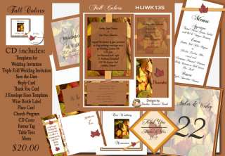 Delux Fall Colors Themed Wedding Invitation Kit on CD  