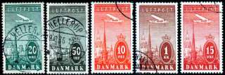 DENMARK Sc #C6 10, COMPLETE USED 2nd AIRMAIL SET  