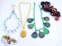   OF CELLULOID LUCITE BAKELITE NECKLACES FRUIT DICE LEAVES FLOWER  