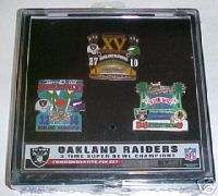 Raiders 3 Time Super Bowl Champs Ltd Edit Pin Set BONUS  