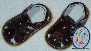 New Brown Genuine Leather Squeaky Sandals Shoe Baby Toddler Boy Size 3 
