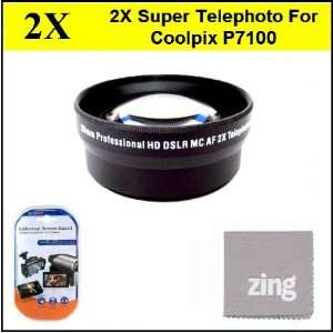 58mm 2X Super Telephoto Lens For Nikon Coolpix P7100 + Tube Adapter 