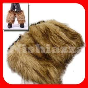 Fashion Lady Winter Brown Fox Faux Fur Leg Warmer Boot Sleeve Cover 