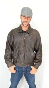 VINTAGE Brown ADREW MARC Puffy Patch LAMBSKIN LEATHER Bomber Flight 