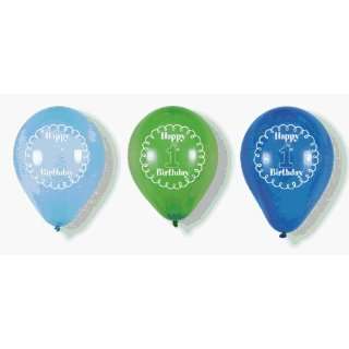  Celebrate 1 Boys First Birthday 12 inch Latex Balloons 6 