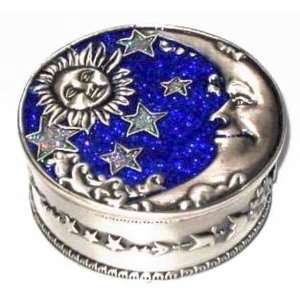   Jewelry Box Pewter Bright Blue Sun Moon & Stars Design