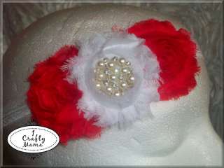   stretchy) White Satin like Elastic Headband. A Rhinestone & Pearl