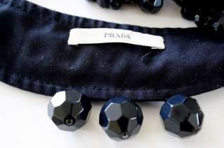   dark blue fabric cotton large embellished stones the necklace prada