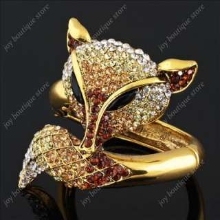Huge Fox Animal brown Swarovski Crystal fashion jewelry gold Bracelet 