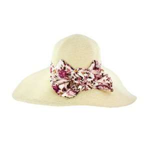 Faddism Stylish Women Summer Straw Hat Beige Design with Purple Flower 